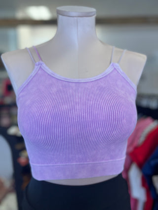 Washed Ribbed Seamless Double Strap Brami-Lavender