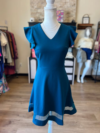 Deep Teal Sheer Hem Mini Dress