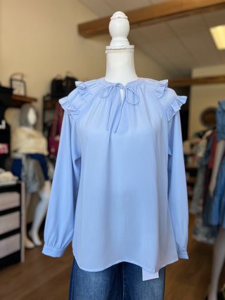 Light Blue Ruffle Sleeve Top