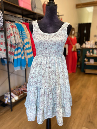Tiered Line Art Dress, light blue