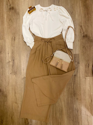 Ivory Tie-Neck Puff Sleeve Blouse