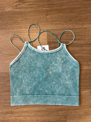 Washed Ribbed Seamless Double Strap Brami-Teal