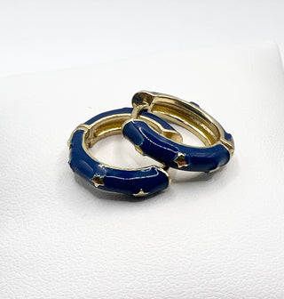 Vintage Cloisonne Star Huggie Hoop Earrings, Blue