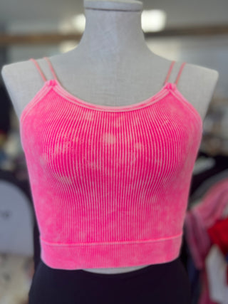 Washed Ribbed Seamless Double Strap Brami-Pink