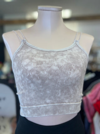 Washed Ribbed Seamless Double Strap Brami-Mocha