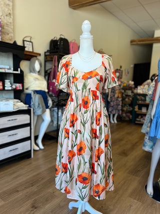 Orange Poppy Midi Dress