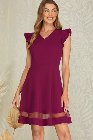 Berry Sheer Hem Mini Dress
