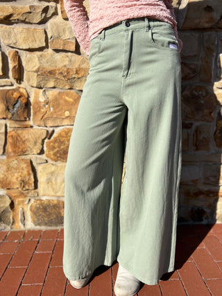 Olive High Rise Wide Leg Pants