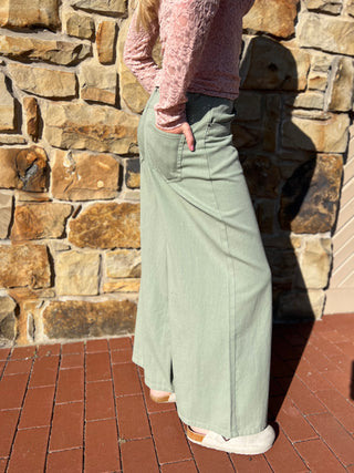 Olive High Rise Wide Leg Pants