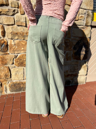 Olive High Rise Wide Leg Pants