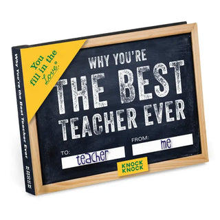 Book titled 'Why You're the Best Teacher Ever' with a wooden frame on a white background