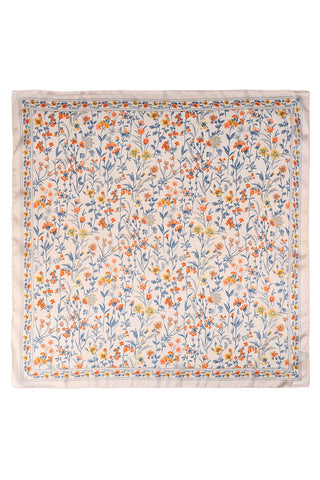 Floral patterned fabric square on a white background