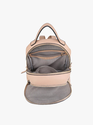 Beige backpack with gray interior on a white background