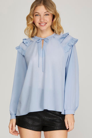 Light Blue Ruffle Sleeve Top