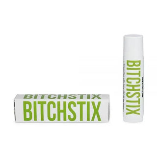 Bitchstix lip balm and packaging on a white background