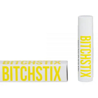 Bitchstix product with yellow text on a white background