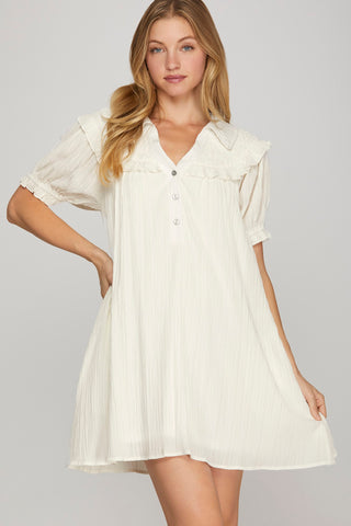 Smocked Ruffle Mini Dress, Taupe