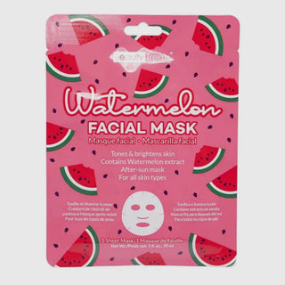 Watermelon facial mask packaging with watermelon pattern on a pink background